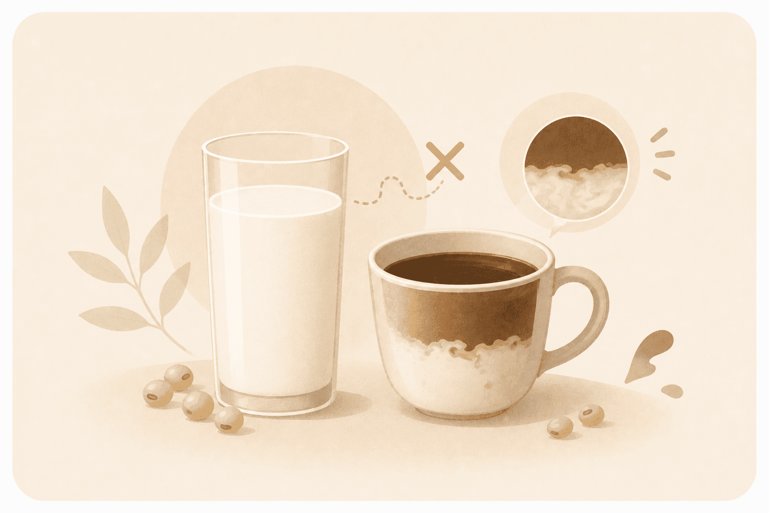 豆漿:與咖啡、茶不易融合示意插畫